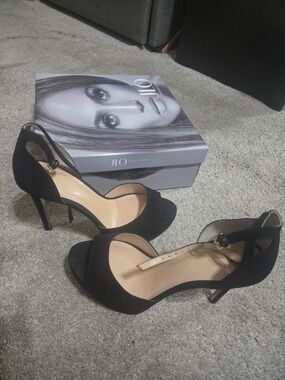 Jennifer Lopez Black Open-Toe Ankle Strap Stilettos